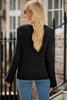 Black Lightweight Ribbed Knit Button Front V Neck Cardigan