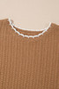 Camel Contrast Trim Boxy Fit Knit Short Sleeve Sweater Top