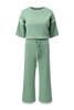 Canton Contrast Trim Half Sleeve Top Drawstring Pants Loose 2pcs Sweater Suit