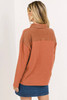 Gold Flame Solid Color Long Sleeve Thermal Knit Polo Collar Patchwork Top