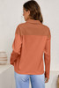Gold Flame Solid Color Long Sleeve Thermal Knit Polo Collar Patchwork Top