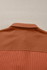 Gold Flame Solid Color Long Sleeve Thermal Knit Polo Collar Patchwork Top