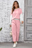 Light Pink 2pcs Color Block Pullover Loose Pant Set