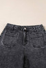 Black Chic Patch Pocket Straight Leg Loose Jeans