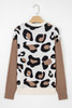 Jet Stream Leopard Print Color Block Patchwork Sleeve V Neck Sweater