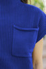 Dark Blue Patch Pocket Ribbed Knit Short Sleeve Sweater