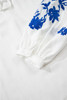 White Floral Embroidered Drawstring V Neck Blouse
