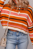 Orange Stripe Drop Shoulder Cropped Pullover Sweater
