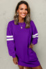 Tillandsia Purple Varsity Contrast Banded Sleeve Shift Sweatshirt Dress
