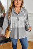 Gray Mixed Pattern Waffle Knit Patchwork Half Buttons Plus Hooded Top
