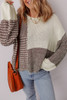 Dark Khaki Color Block Back Tie Drop Shoulder Loose Sweater