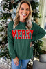 Evergreen Twisted Rib Outlined Merry Letter Graphic Loose Long Sleeve Top
