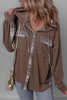 Brown Plaid Patchwork Button Down Drawstring Hooded Shacket