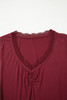 Red Dahlia Lace-trimmed Sweetheart Neckline Ruched Detail Long Sleeve T-shirt