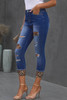 Distressed Leopard Patches Blue Skinny Jeans