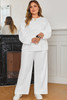 White Textured Raw Seam Plus Size Pullover Top and Drawstring Pants Set