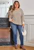 Khaki Stripe Textured Dolman Sleeve High Low Plus Size Top