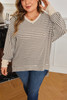Khaki Stripe Textured Dolman Sleeve High Low Plus Size Top