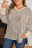 Khaki Stripe Textured Dolman Sleeve High Low Plus Size Top