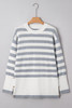 Gray Stripe Ribbed Buttoned Detail Drop Shoulder Tunic Sweater