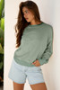 Smoke Green Raw Edge Flower Patch Drop Shoulder Casual Top