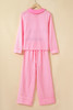 Pink Stripe Buttoned Front Long Sleeve Top and Pants 2 Piece Sleepwear