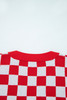 Red Checkered Christmas Tree Pattern Button V Neck Cardigan Sweater