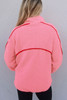 Strawberry Pink Sherpa Contrast Faux Leather Trim Half Zip Pocketed Pullover Sweatshirt