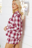 Red Retro Plaid Long Sleeve Shirt Drawstring Shorts 2pcs Lounge Set