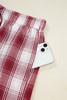 Red Retro Plaid Long Sleeve Shirt Drawstring Shorts 2pcs Lounge Set