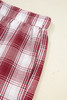 Red Retro Plaid Long Sleeve Shirt Drawstring Shorts 2pcs Lounge Set