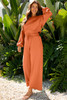 Flamingo Drop Shoulder Puff Sleeve Crop Pullover Drawstring Wide Leg Pants Set
