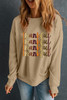 Khaki Thankful Repeated Print Drop Shoulder Casual Sweatshirt