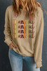 Khaki Thankful Repeated Print Drop Shoulder Casual Sweatshirt