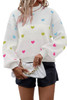 Multicolour Heart Pattern Colorblock Knit High Neck Baggy Sweater