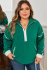 Dark Green Half Zip Contrast Trim Pocketed Plus Size Fleece Sweatshirt