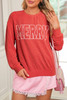 Fiery Red Twisted Rib Outlined Merry Letter Graphic Loose Long Sleeve Top