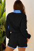 Black Color Block Patchwork Half Button Pullover and Shorts 2pcs Outfit