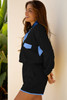 Black Color Block Patchwork Half Button Pullover and Shorts 2pcs Outfit