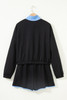 Black Color Block Patchwork Half Button Pullover and Shorts 2pcs Outfit