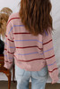 Pink Stripe Ribbed Edge Drop Shoulder Sweater