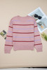 Pink Stripe Ribbed Edge Drop Shoulder Sweater