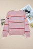 Pink Stripe Ribbed Edge Drop Shoulder Sweater
