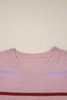 Pink Stripe Ribbed Edge Drop Shoulder Sweater