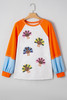 Light Grey Thanksgiving Turkey Sequin Graphic Color Block Long Raglan Sleeve Top