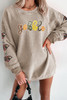 Smoke Gray Corded Ribbed Thanksgiving Turkey Sequin Patched Sleeve gobble Baggy Sweatshirt