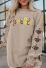 Smoke Gray Corded Ribbed Thanksgiving Turkey Sequin Patched Sleeve gobble Baggy Sweatshirt