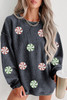 Gray Christmas Candy Sequin Graphic Ribbed Corded Baggy Sweatshirt