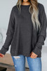 Dark Grey Waffle Knit Patchwork Long Sleeve Loose Top