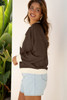 Coffee Raw Edge Flower Patch Drop Shoulder Casual Top
